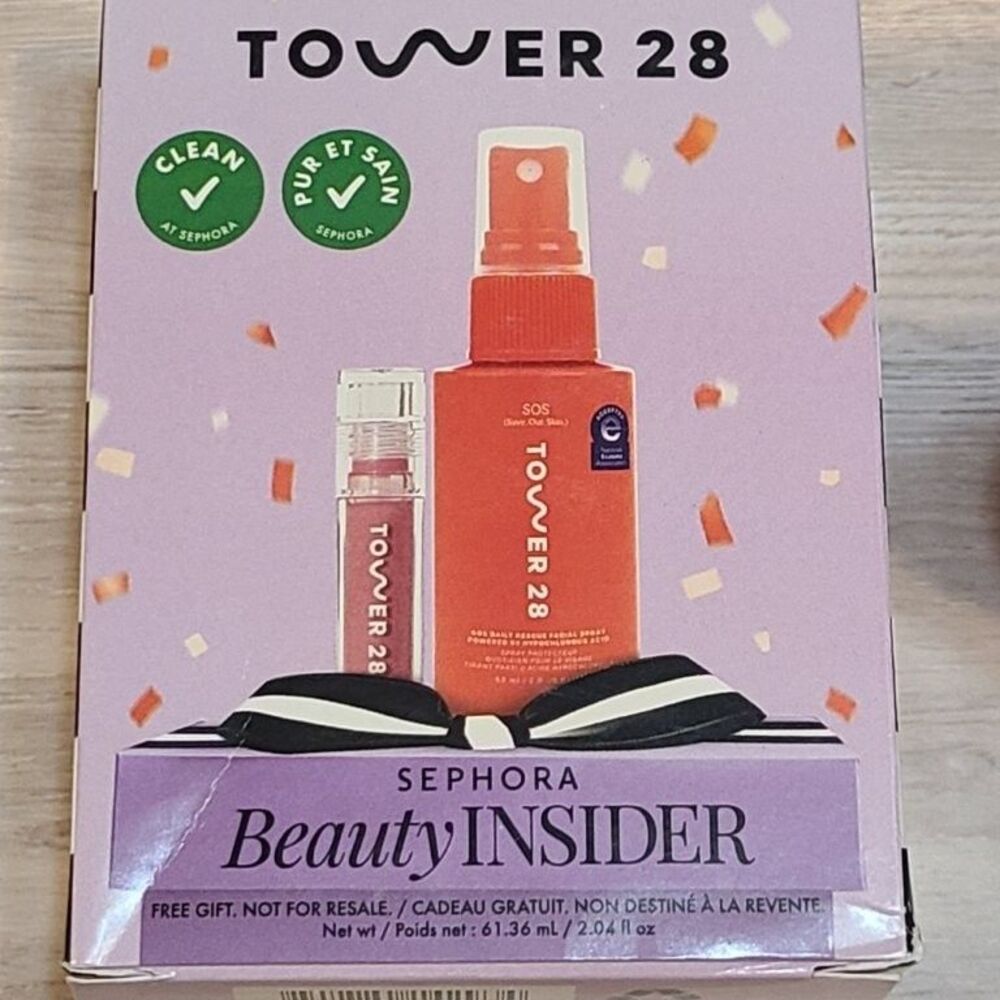 Tower 28 ShineOn Lip Jelly SOS Daily Rescue Facial Spray Set NIB Pistachio